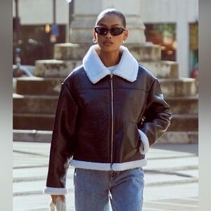 PrettyLittleThing Black Leather Jacket with White Trim